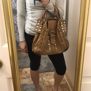 Brown Faux Leather Studded Purse